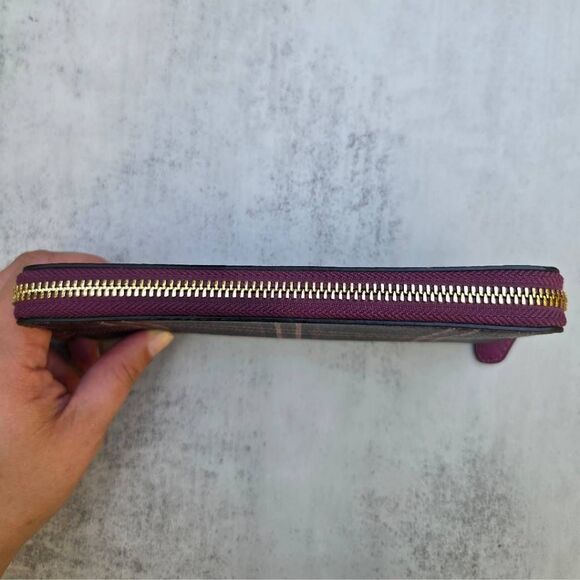 Coach Signature Slim Shirting Plaid Print Canvas Accordion Zip Wallet F87718 - Picture 7 of 10